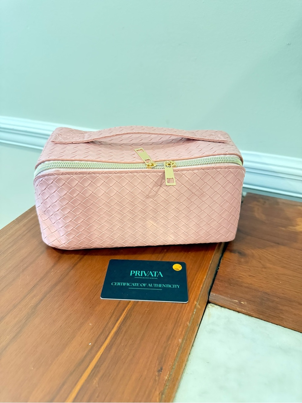Pink Woven Cosmetic Travel Case NWT